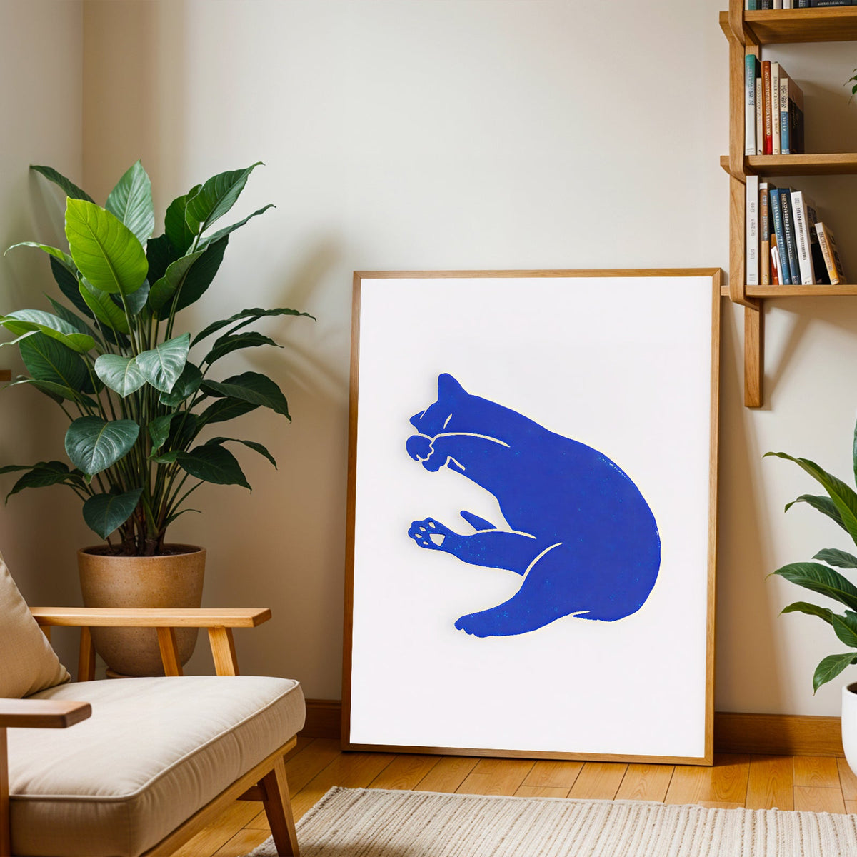 Lámina minimalista de gato azul