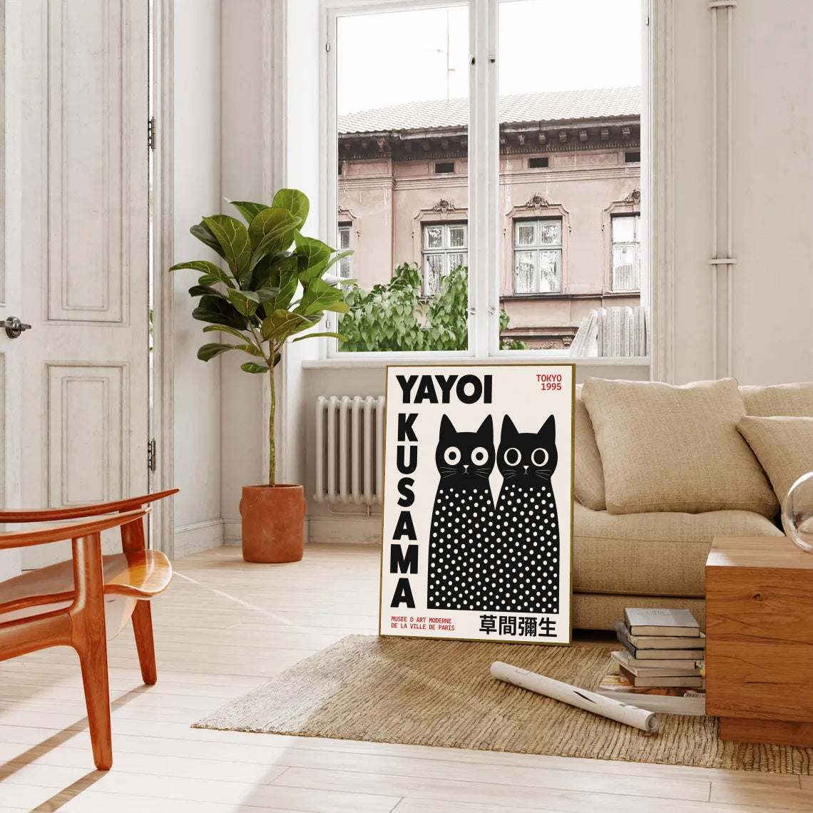 Póster de gato negro inspirado en Yayoi Kusama