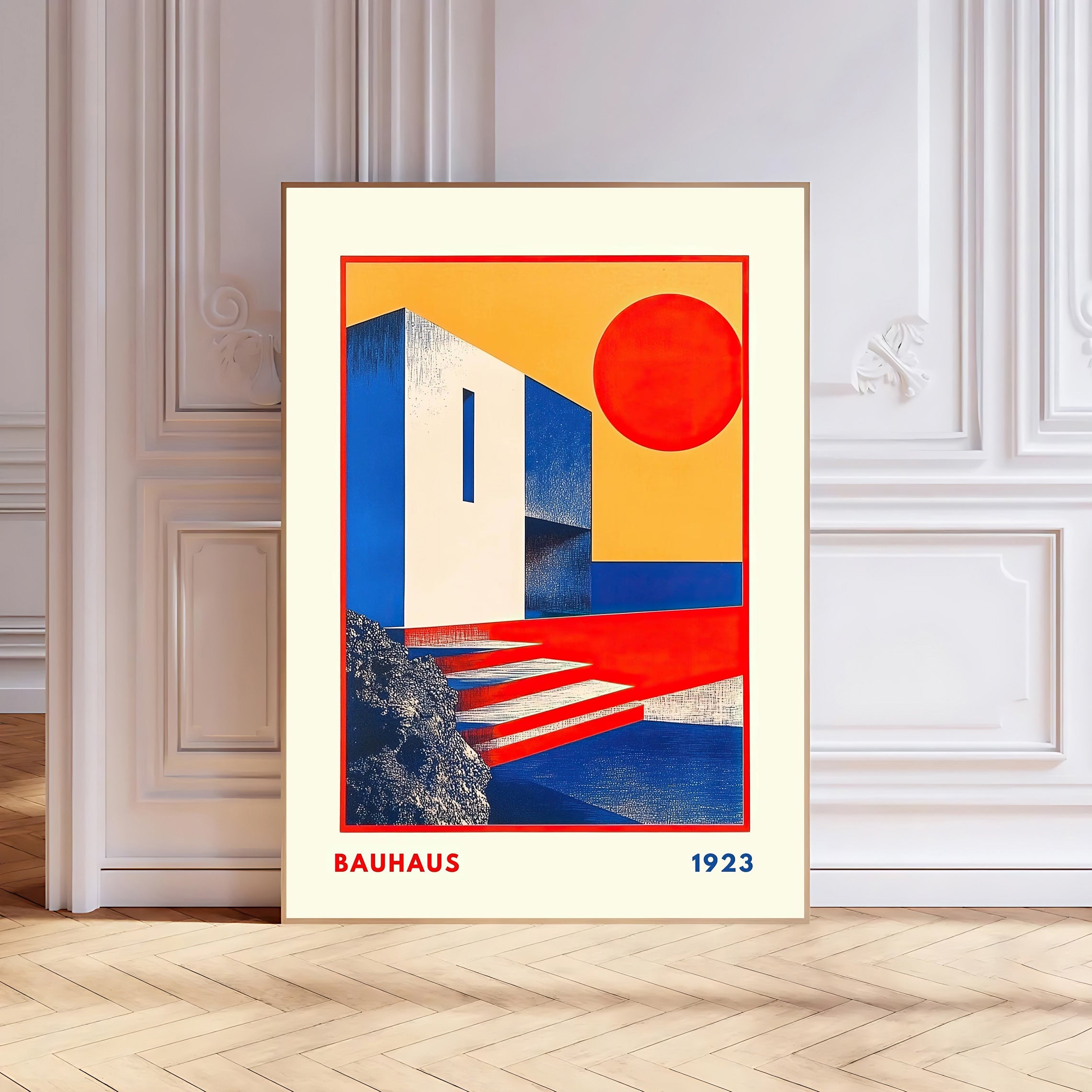 Póster Bauhaus 1923 de arquitectura geométrica