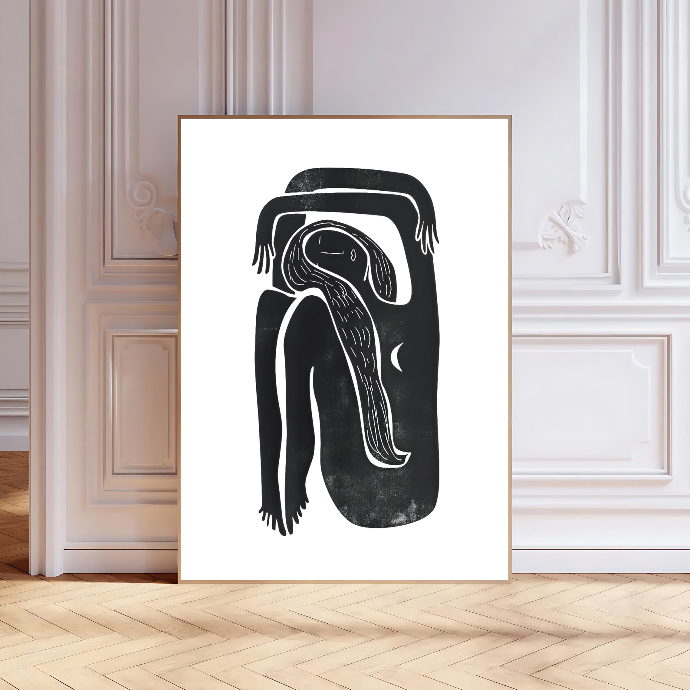 Lámina de arte abstracto minimalista de línea negra