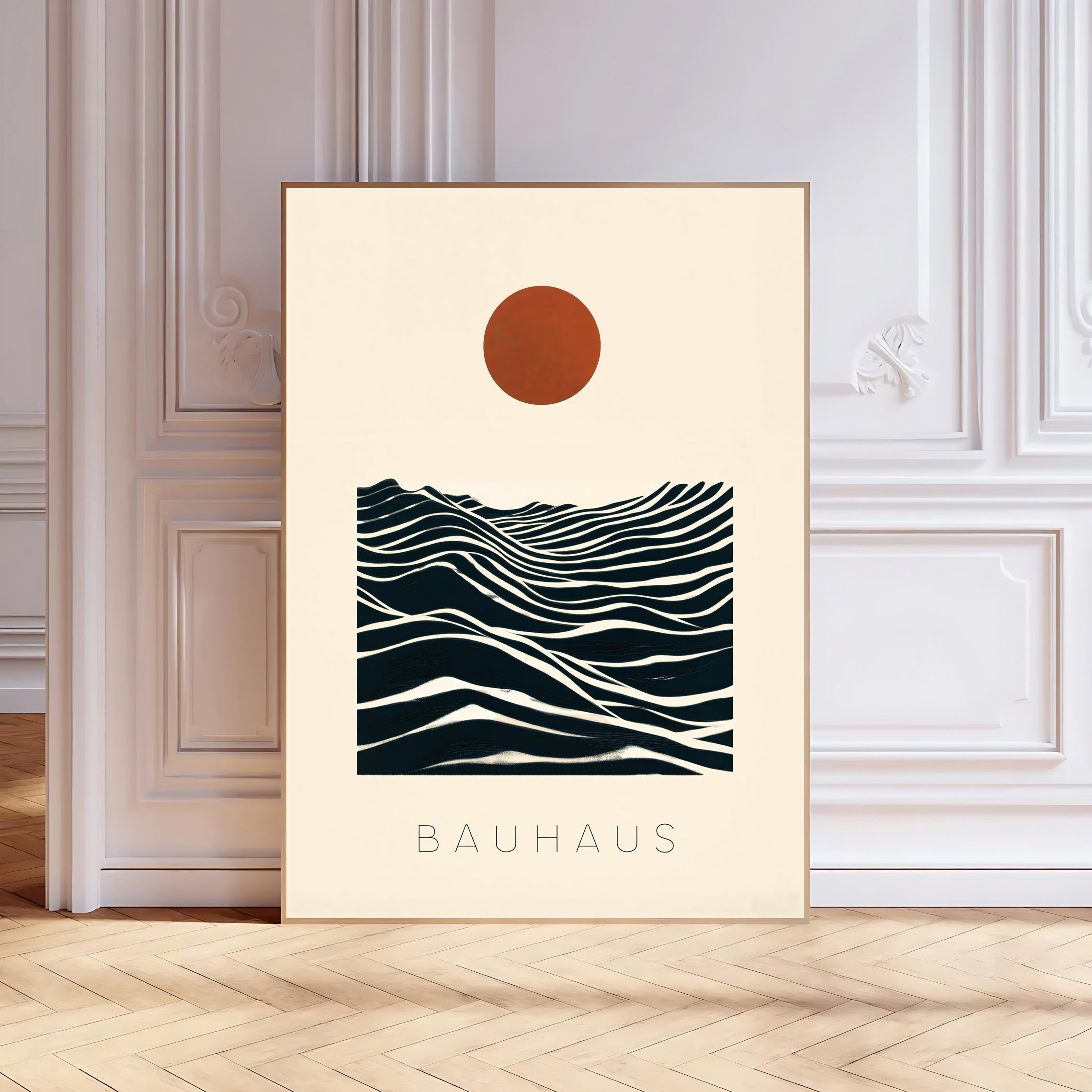 Póster abstracto Bauhaus de sol y olas