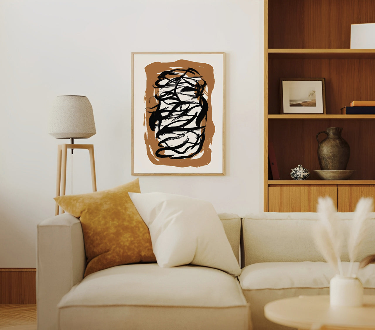 Lámina de arte abstracto con pincelada negra