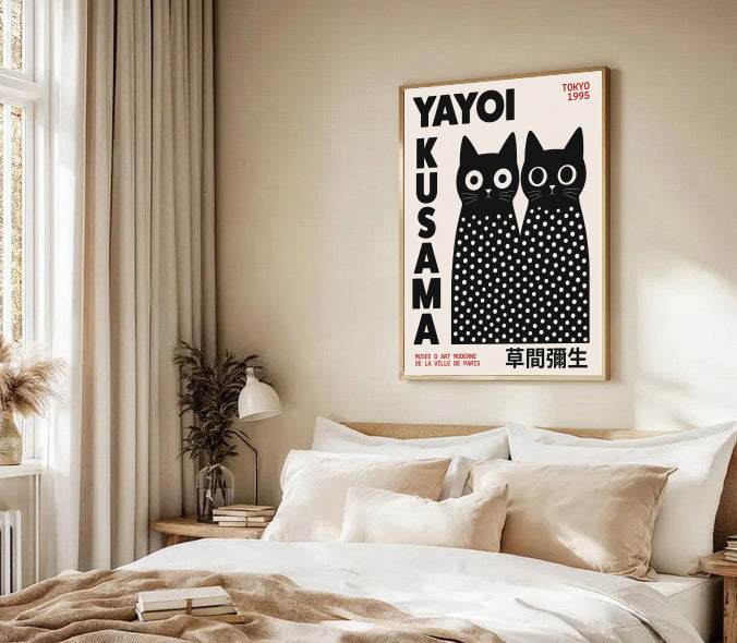 Póster de gato negro inspirado en Yayoi Kusama