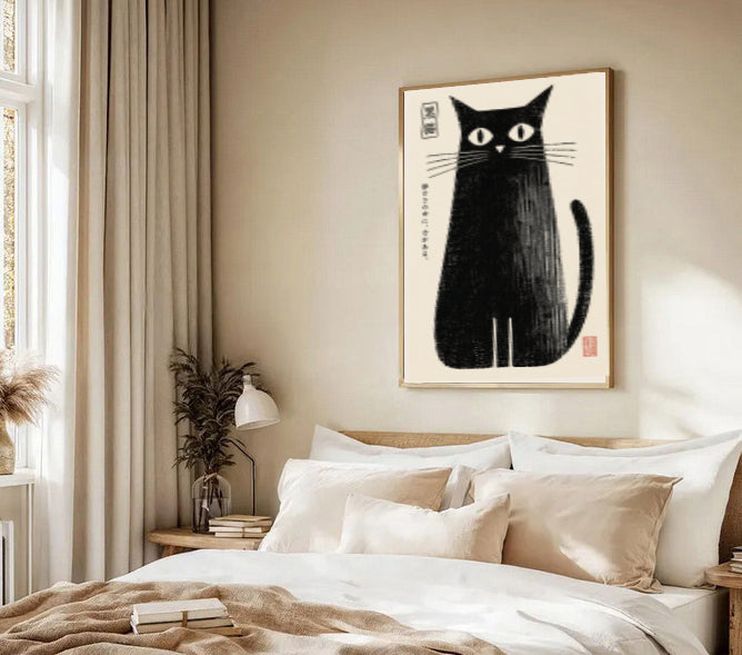 Póster japonés de gato negro