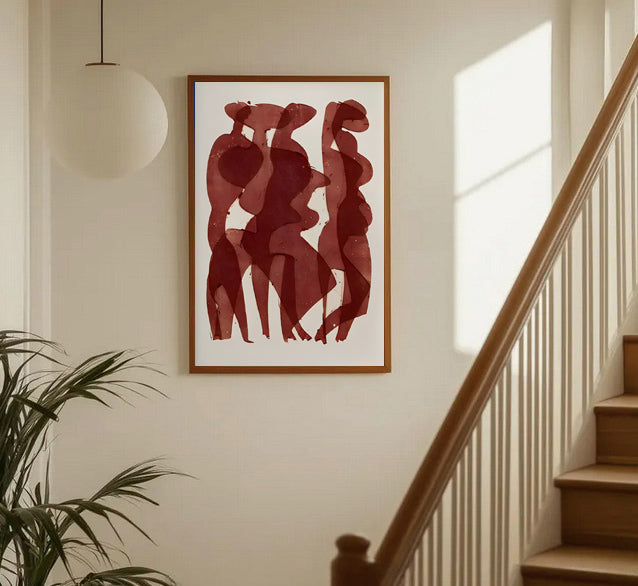 Lámina de arte figurativo abstracto en tonos rojos