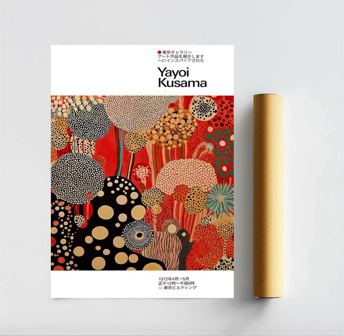 Póster de lunares estilo Kusama en rojo y negro