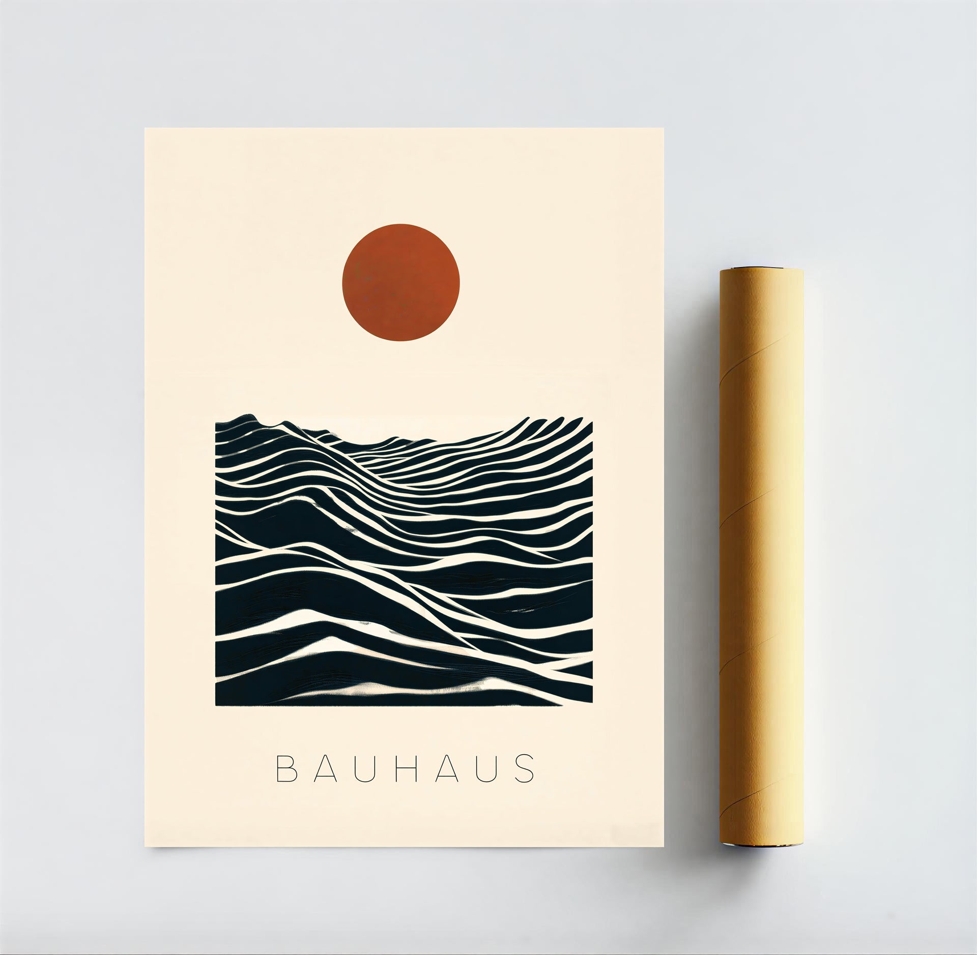 Póster abstracto Bauhaus de sol y olas