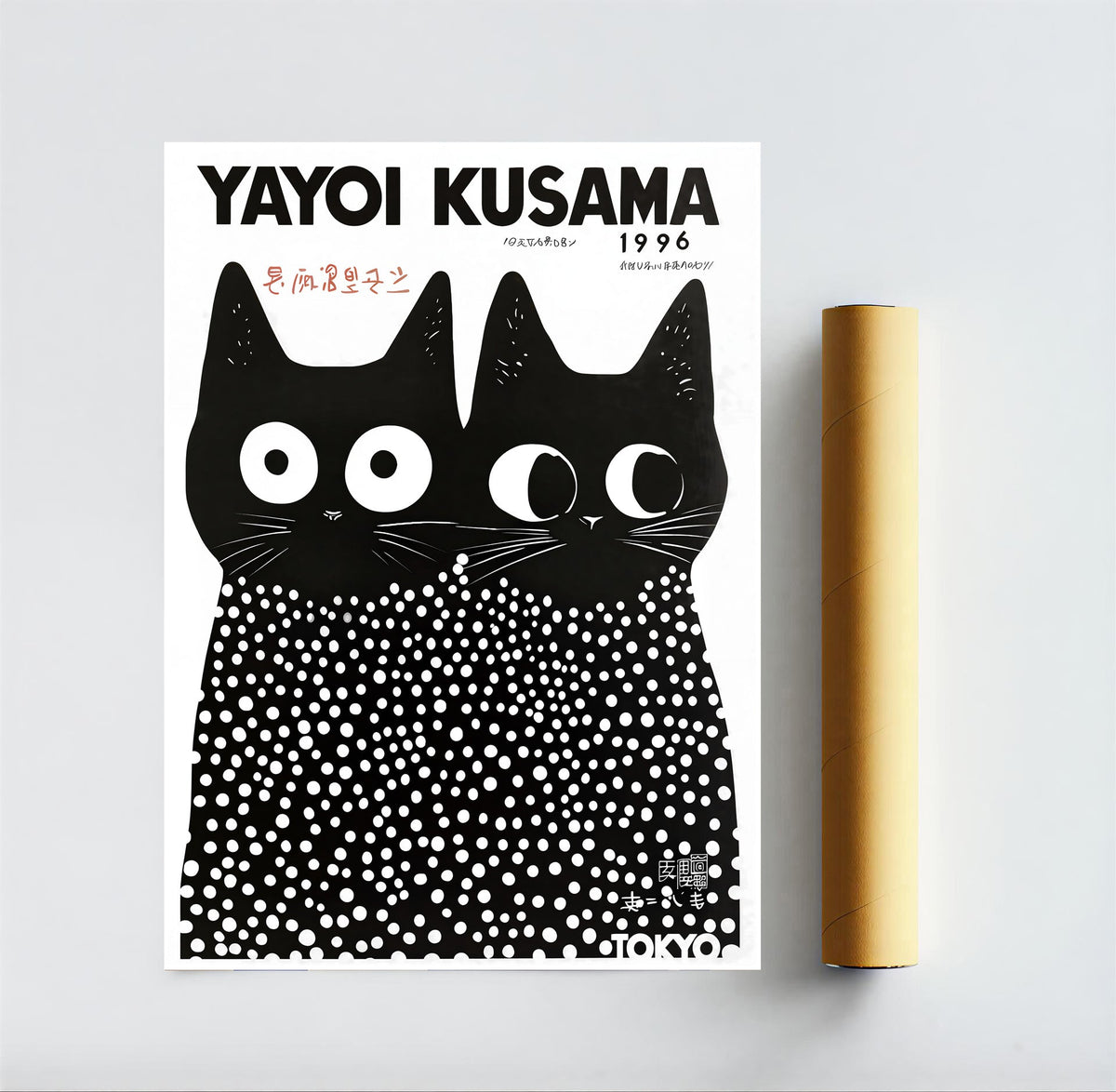 Póster de gato Yayoi Kusama (1996) – Decoración de pared con lunares