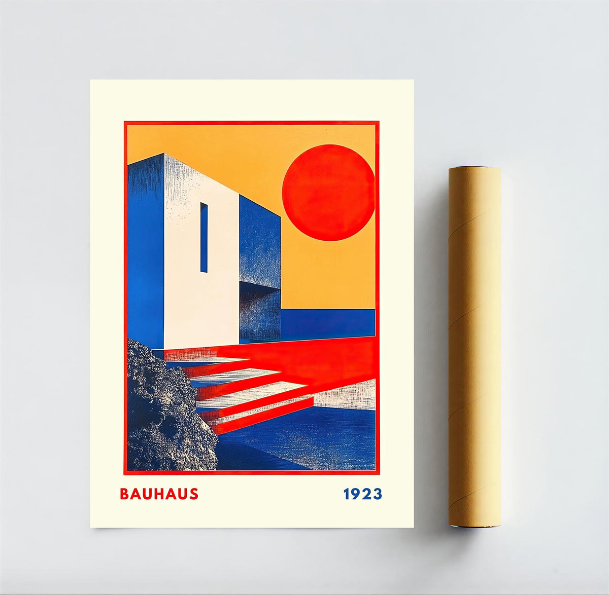Póster Bauhaus 1923 de arquitectura geométrica