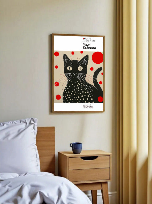Lámina de gato negro con lunares inspirada en Yayoi Kusama