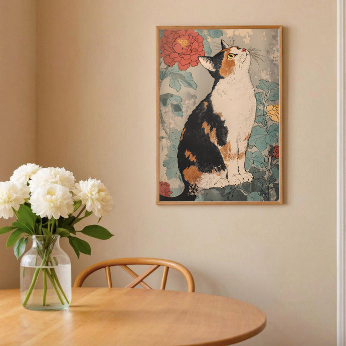 Lámina vintage japonesa de gato
