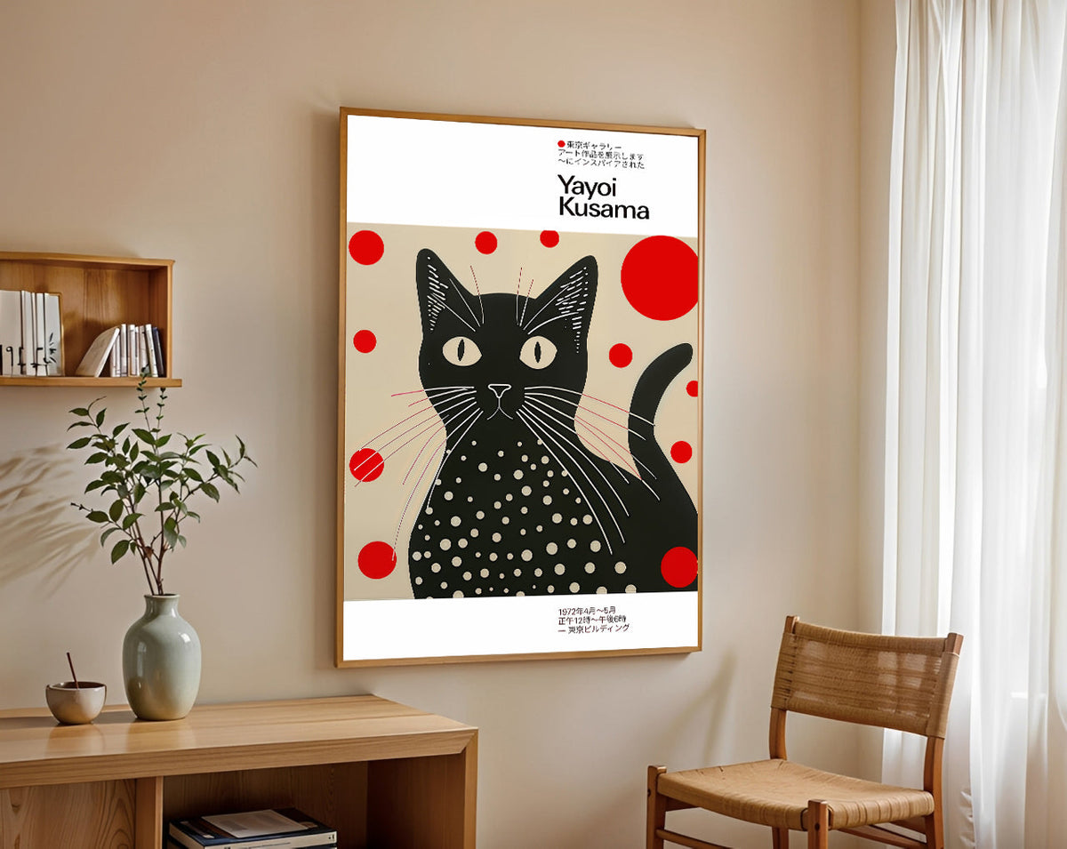 Lámina de gato negro con lunares inspirada en Yayoi Kusama