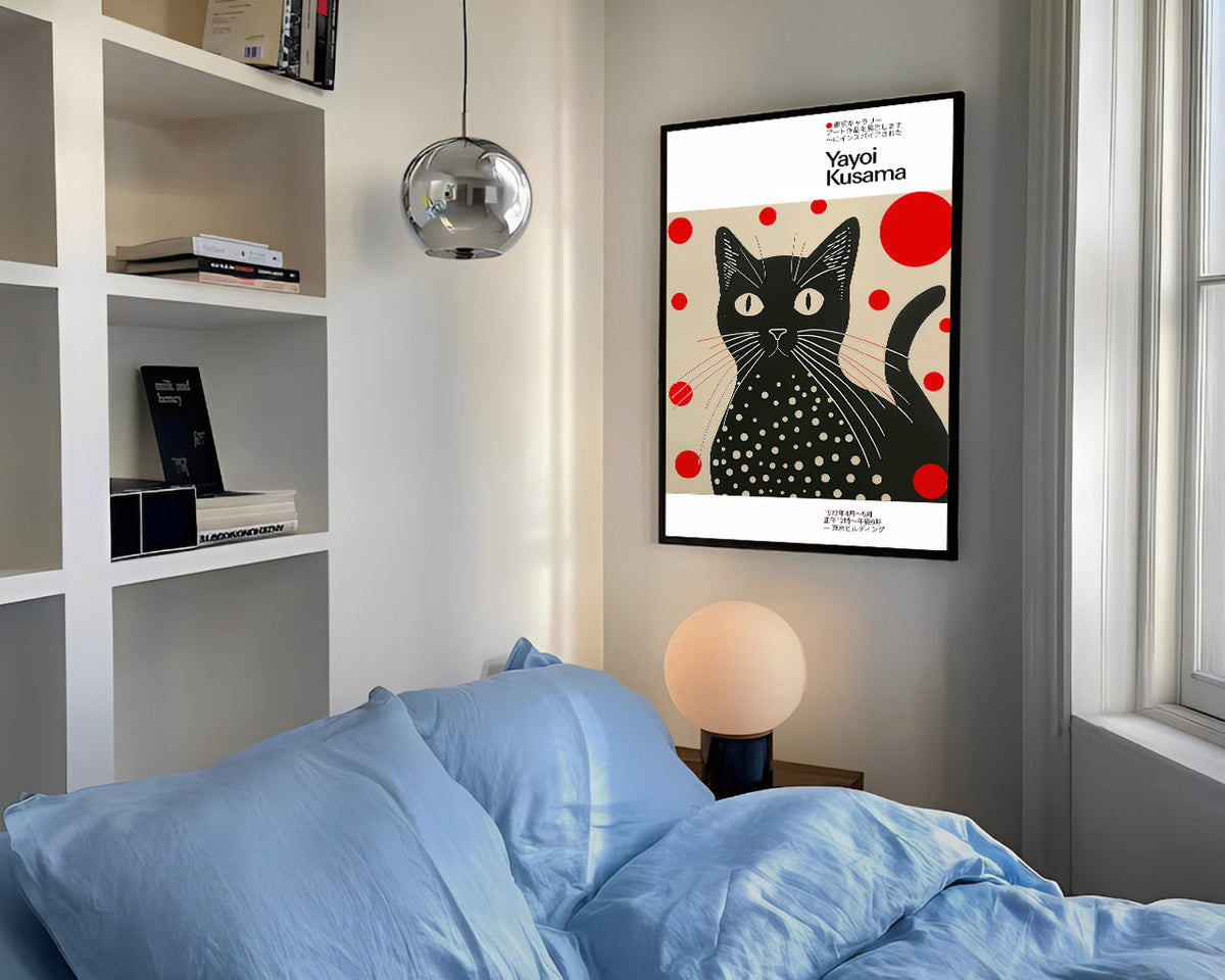 Lámina de gato negro con lunares inspirada en Yayoi Kusama
