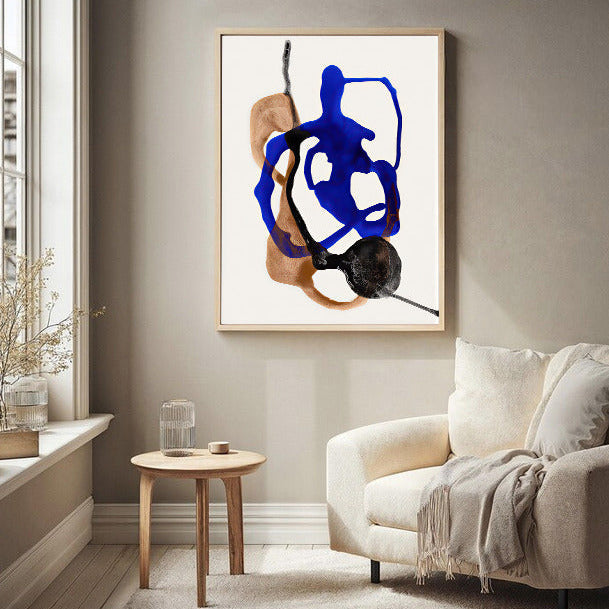 Lámina abstracta moderna en azul y tonos neutros