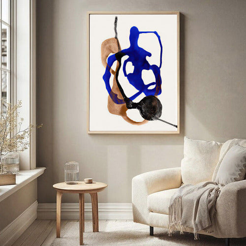 Lámina abstracta moderna en azul y tonos neutros