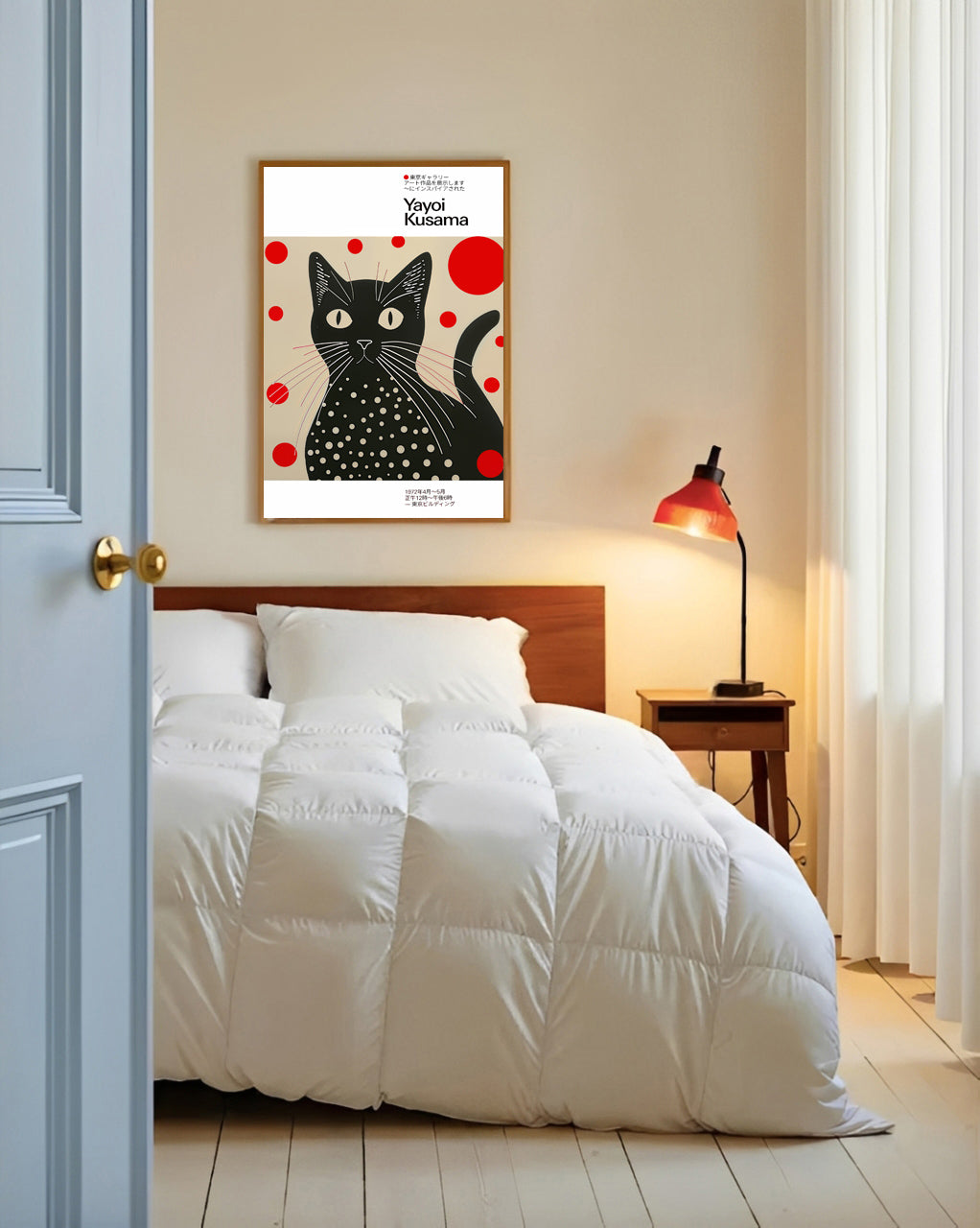 Lámina de gato negro con lunares inspirada en Yayoi Kusama