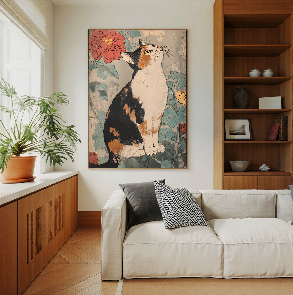 Lámina vintage japonesa de gato
