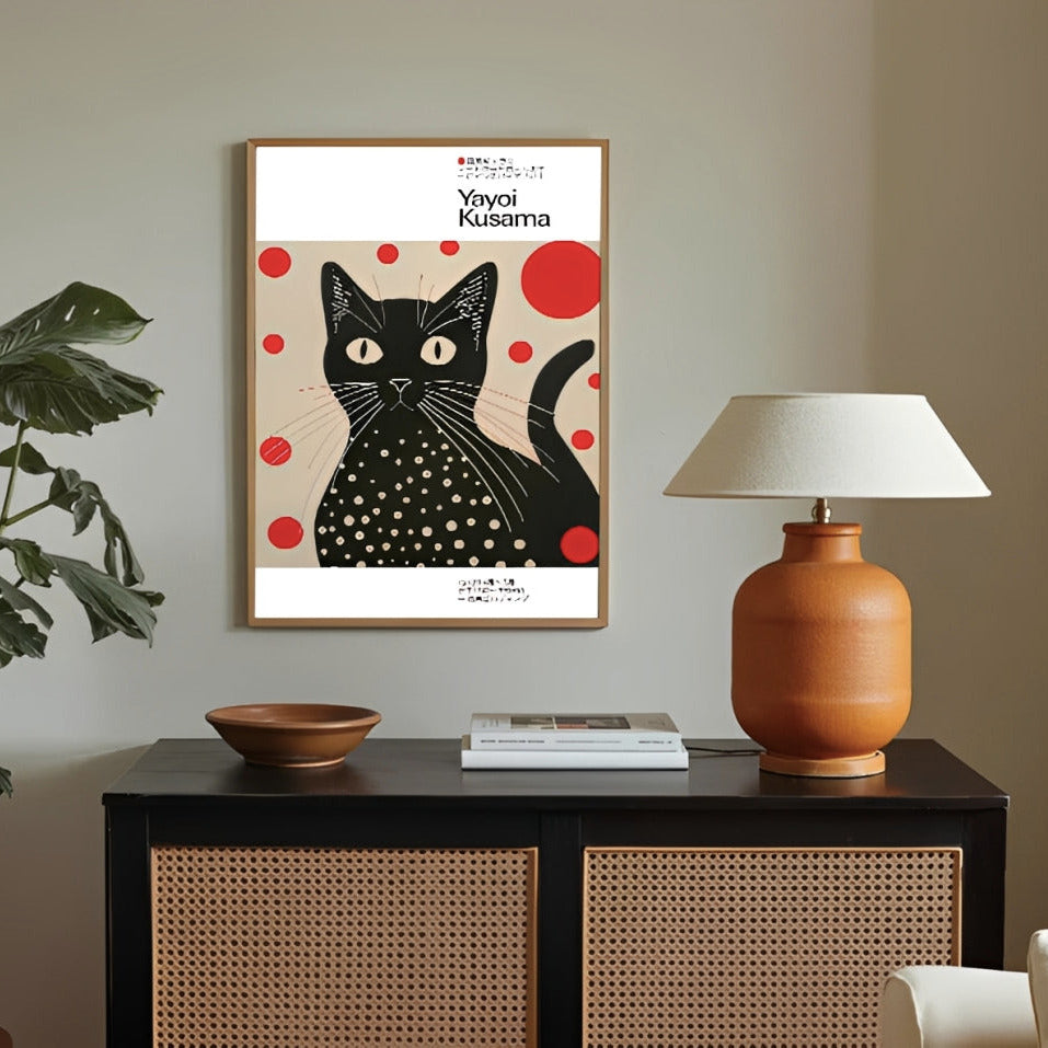 Lámina de gato negro con lunares inspirada en Yayoi Kusama