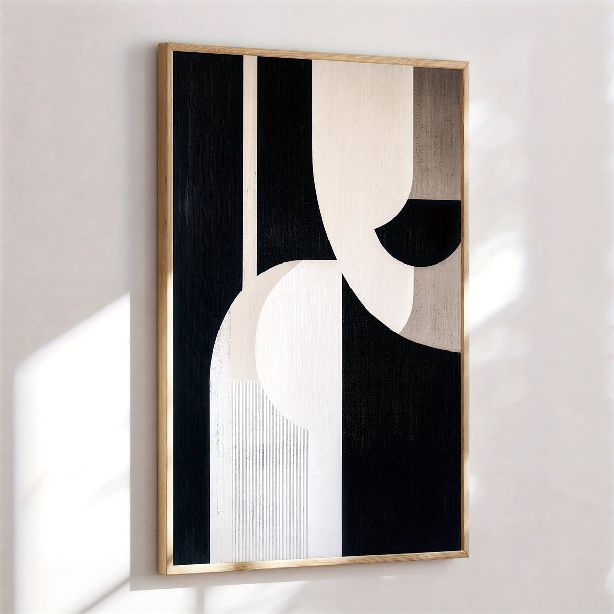 Lámina de arte abstracto geométrico en negro y beige