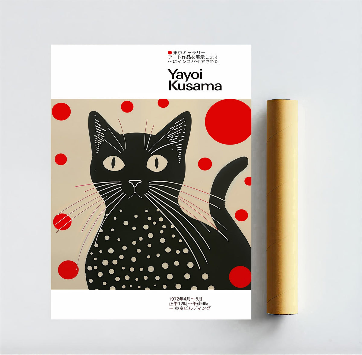 Lámina de gato negro con lunares inspirada en Yayoi Kusama