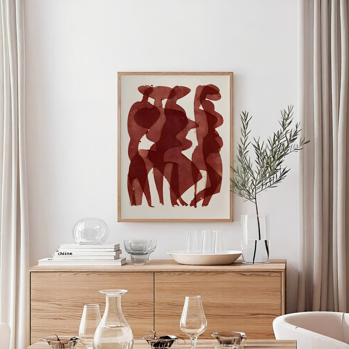 Lámina de arte figurativo abstracto en tonos rojos