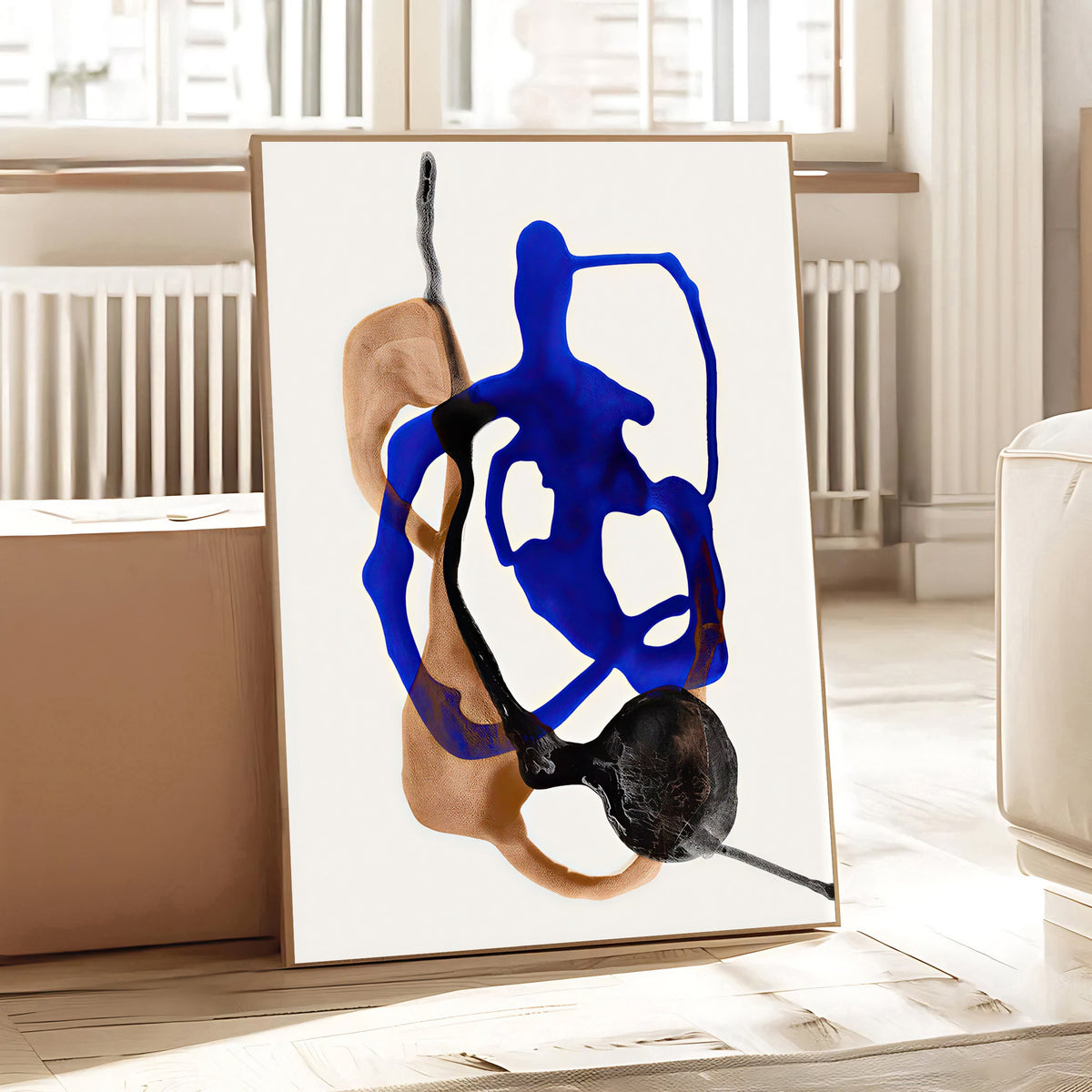Lámina abstracta moderna en azul y tonos neutros