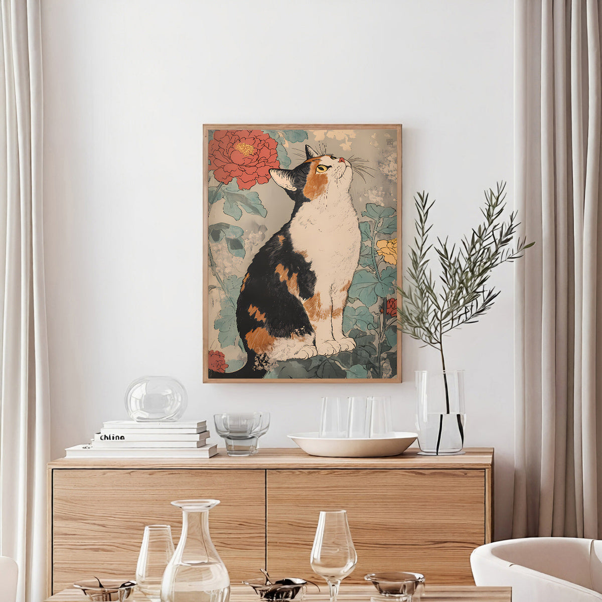 Lámina vintage japonesa de gato