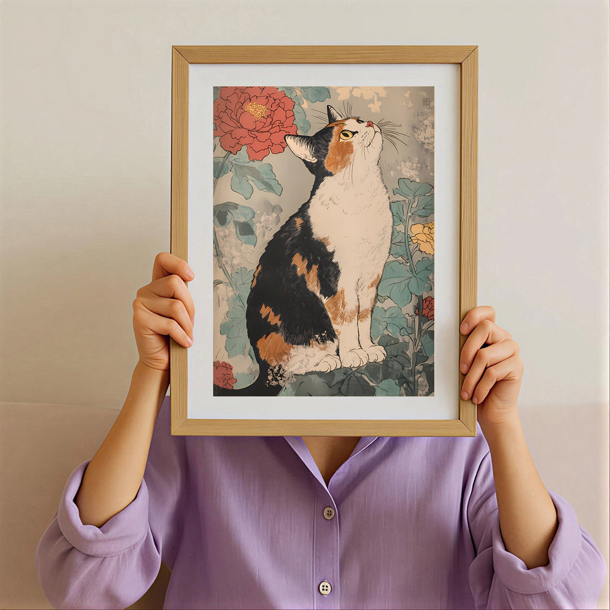 Lámina vintage japonesa de gato
