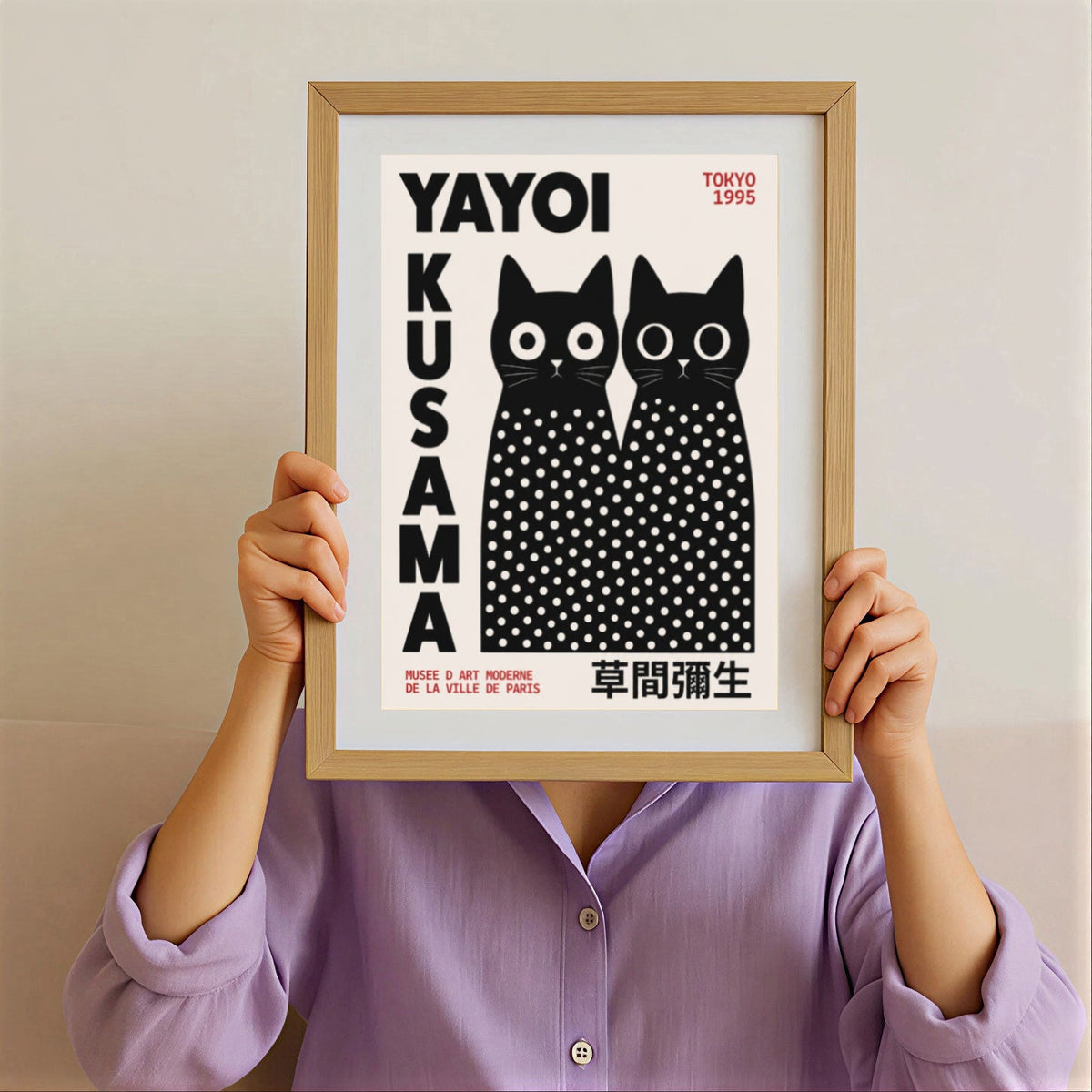 Póster de gato negro inspirado en Yayoi Kusama