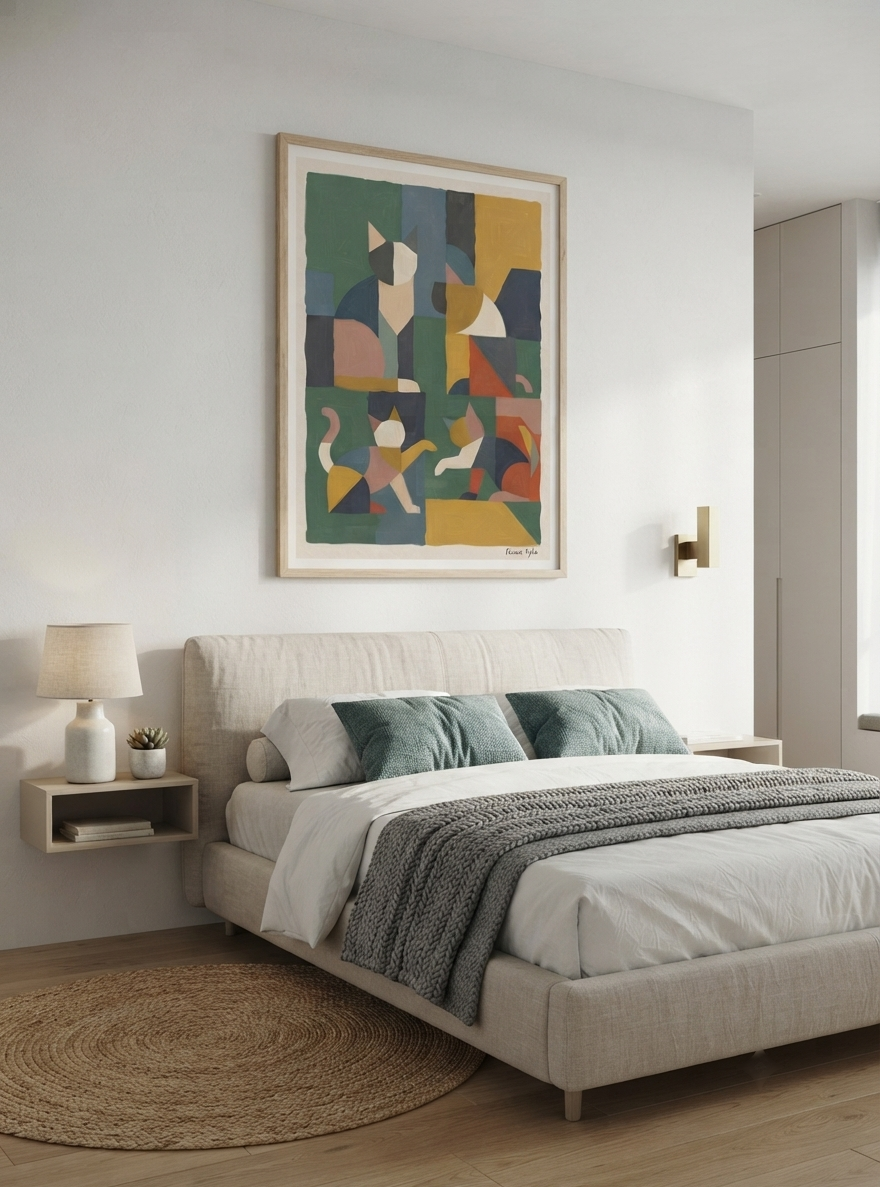 Póster acrílico de gato geométrico mid-century modern