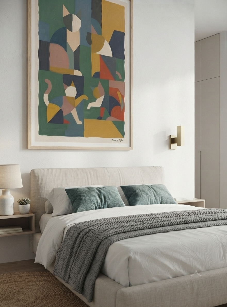 Póster acrílico de gato geométrico mid-century modern
