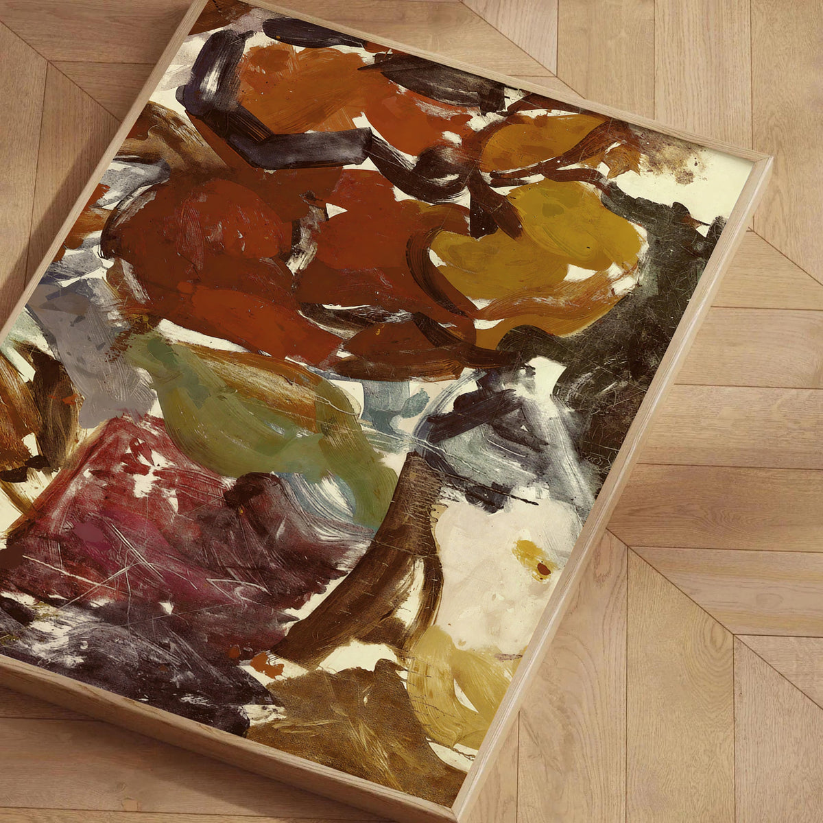 Lámina de arte abstracto en tonos cálidos y terrosos