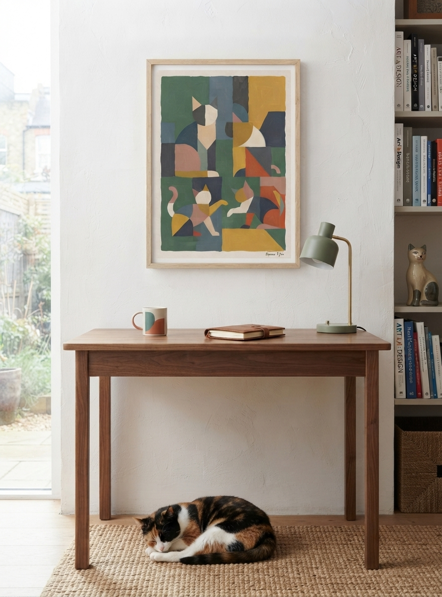 Póster acrílico de gato geométrico mid-century modern