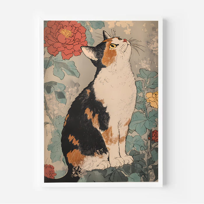 Lámina vintage japonesa de gato