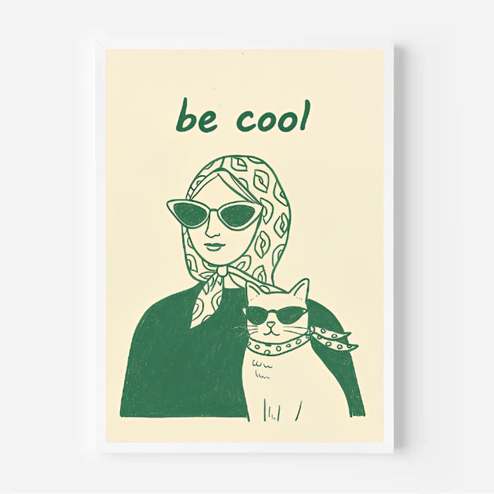Póster estético minimalista de mujer y gato