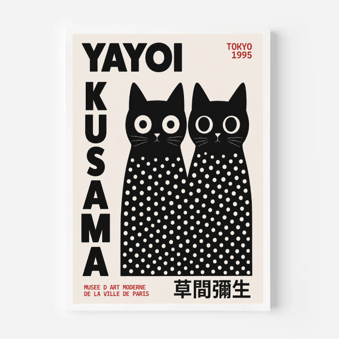 Póster de gato negro inspirado en Yayoi Kusama
