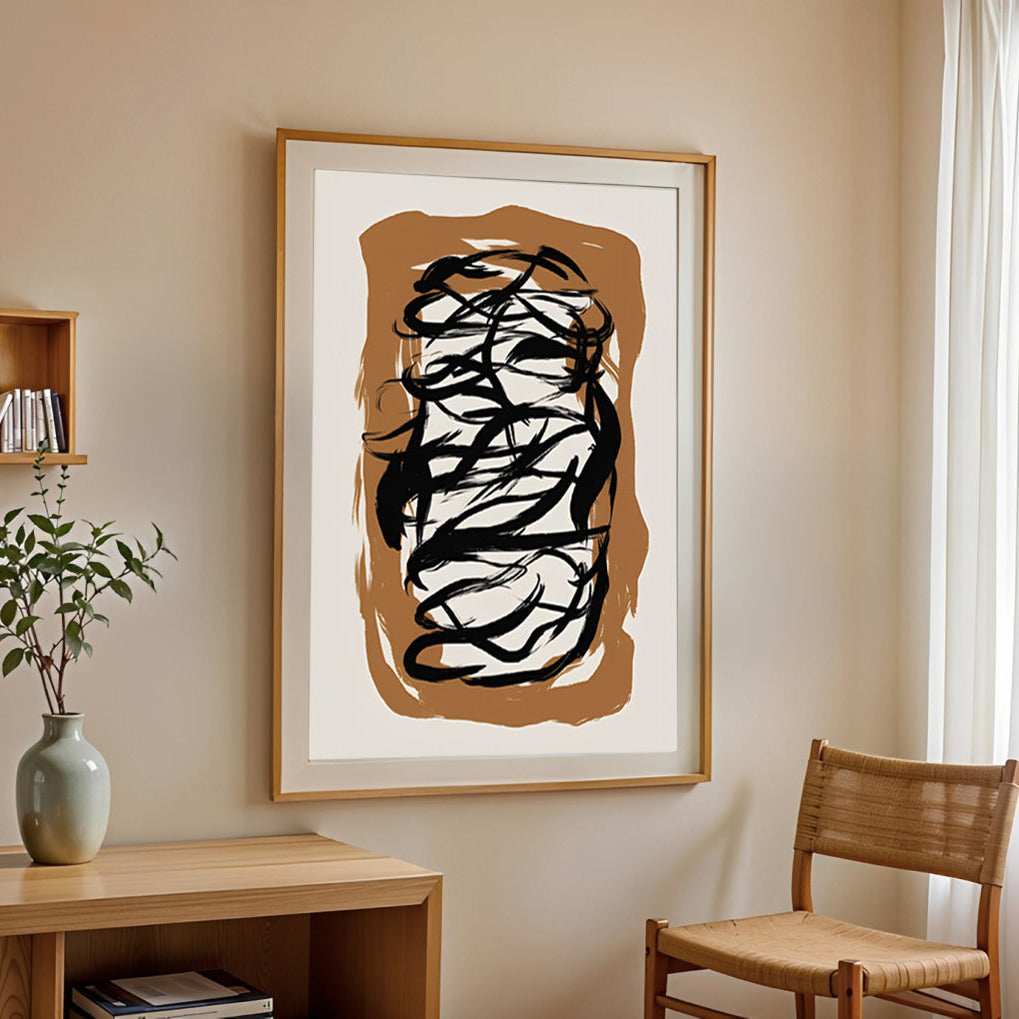 Lámina de arte abstracto con pincelada negra