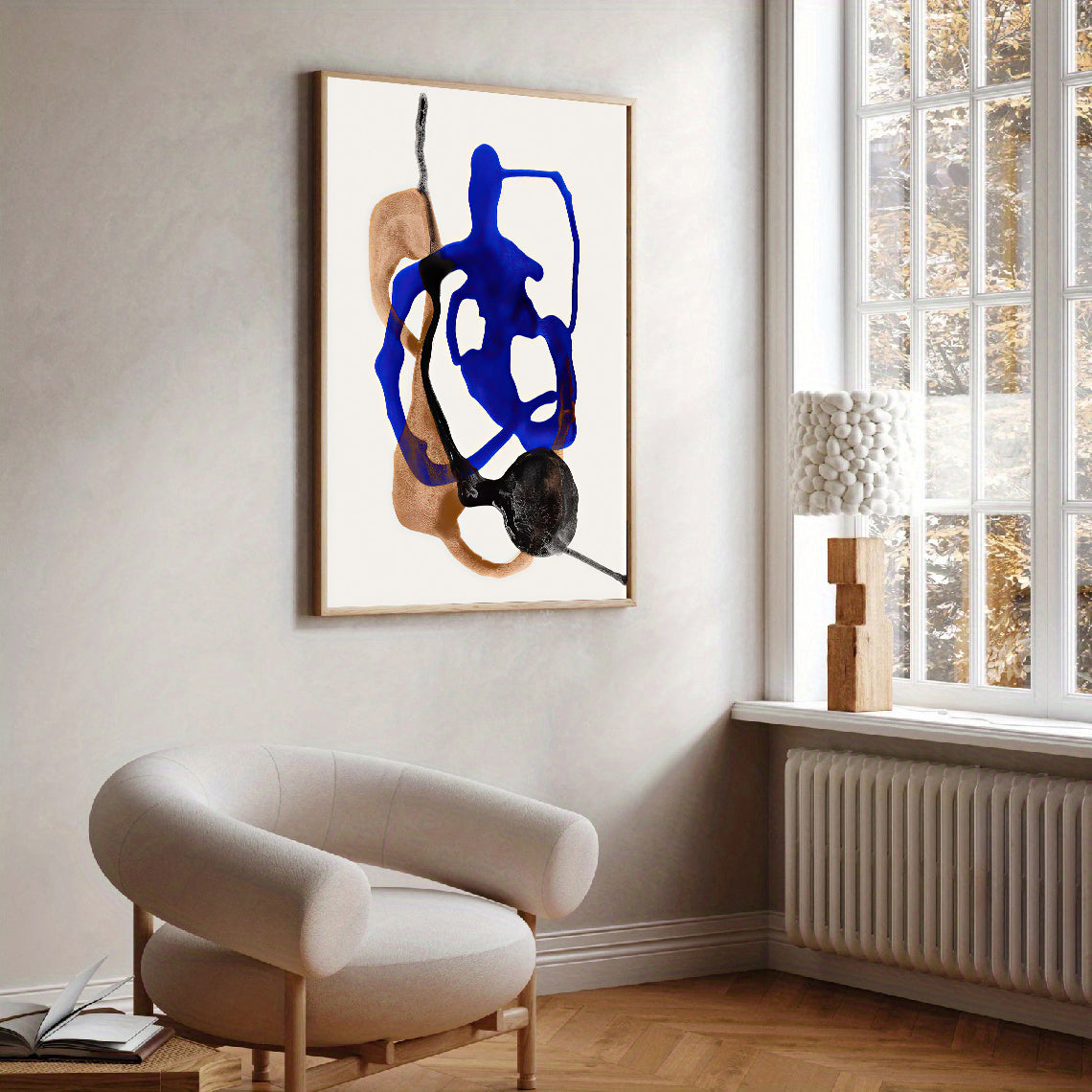 Lámina abstracta moderna en azul y tonos neutros