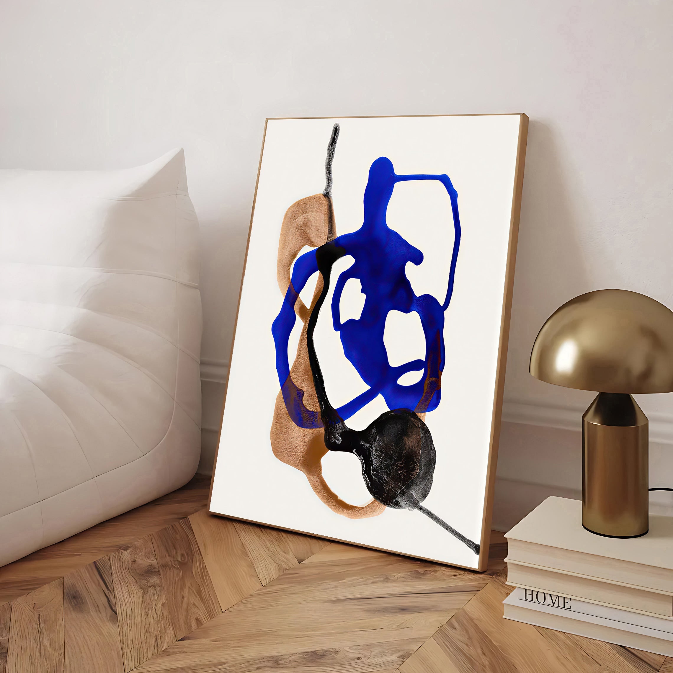 Lámina abstracta moderna en azul y tonos neutros