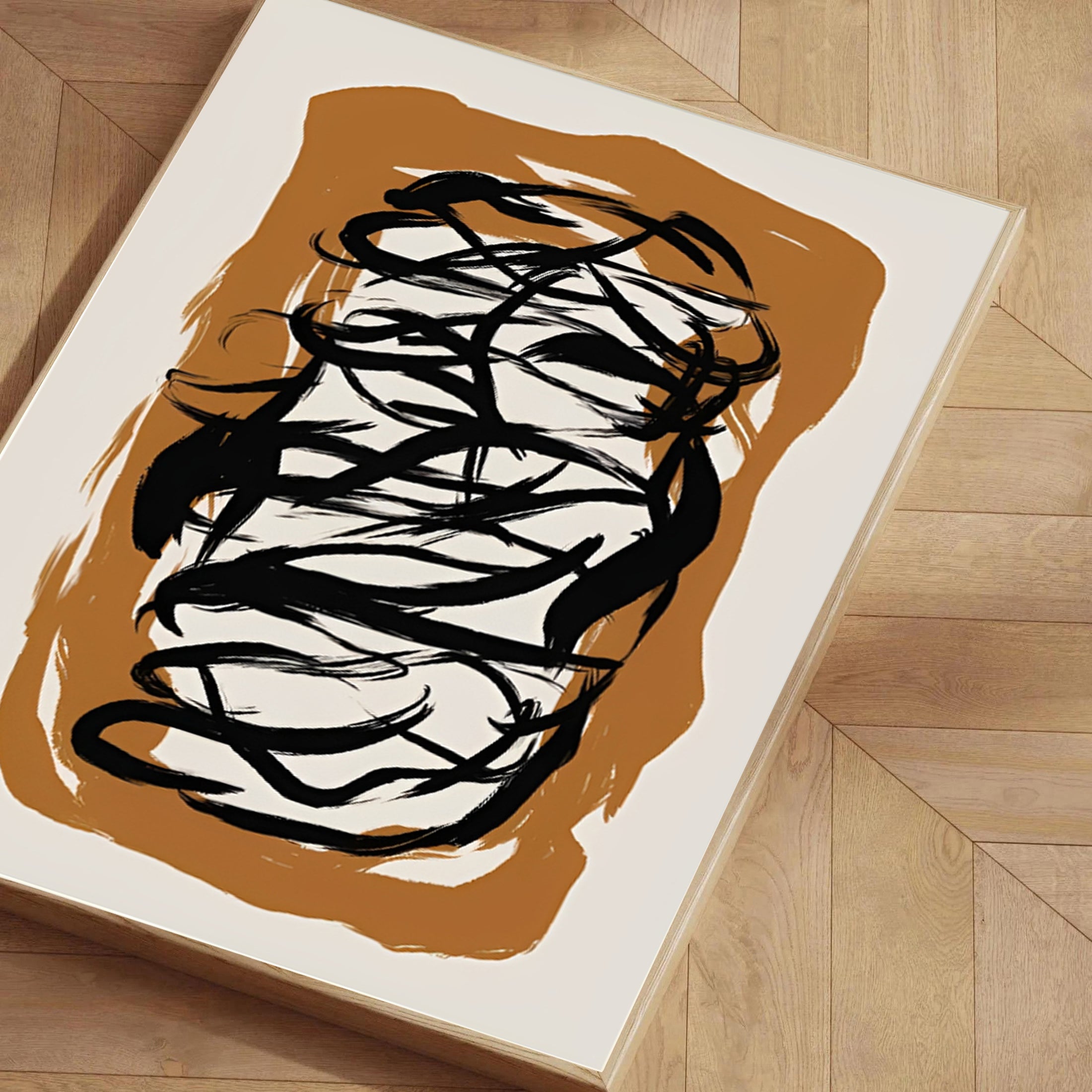 Lámina de arte abstracto con pincelada negra