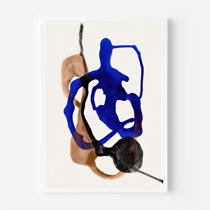 Lámina abstracta moderna en azul y tonos neutros