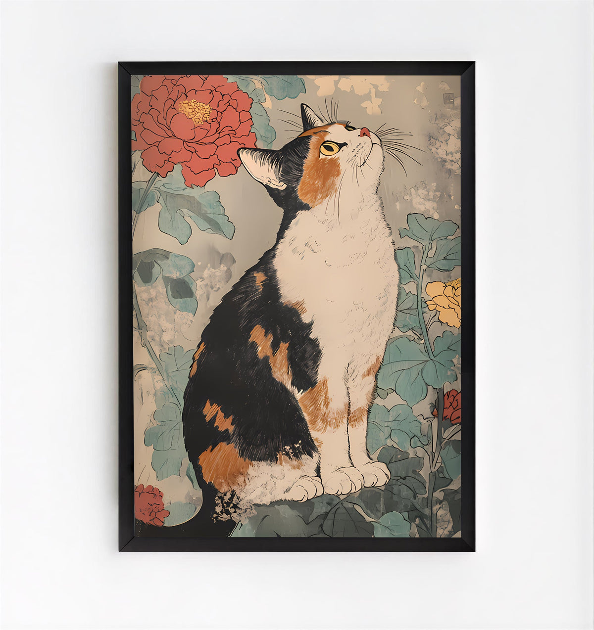 Lámina vintage japonesa de gato