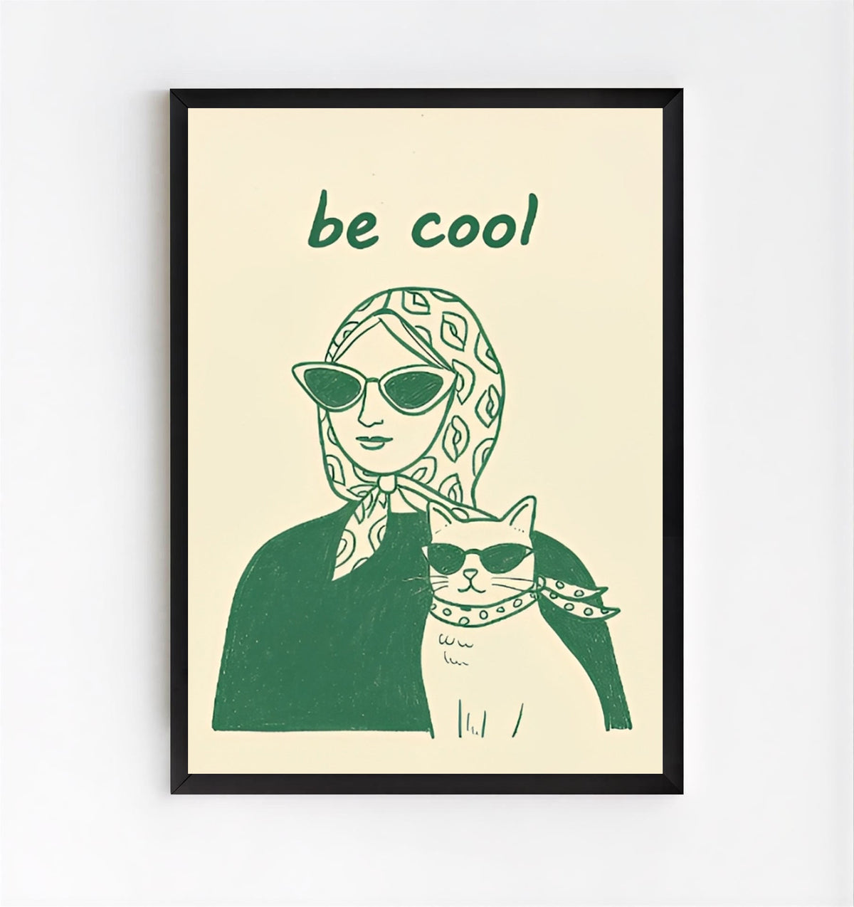 Póster estético minimalista de mujer y gato