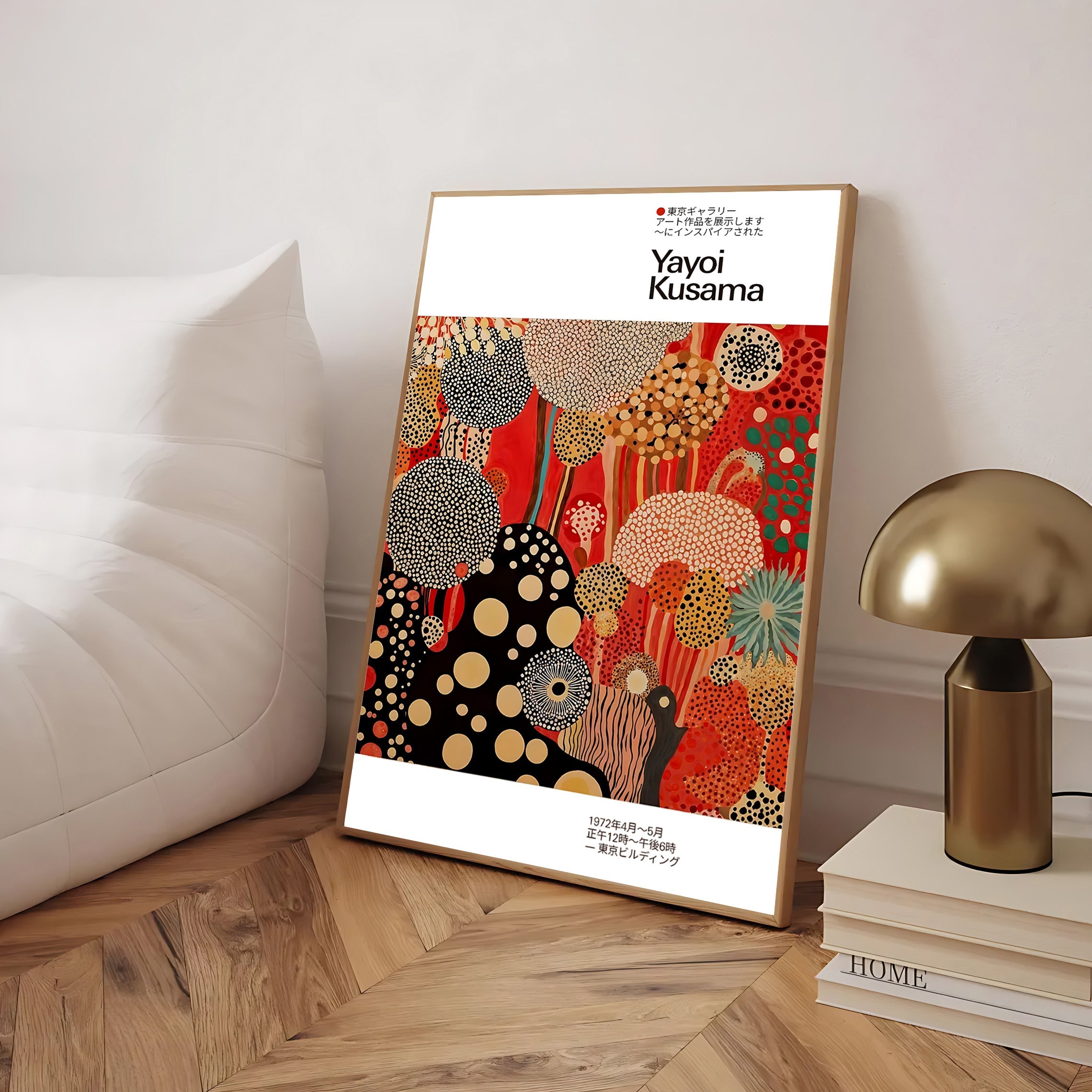 Póster de lunares estilo Kusama en rojo y negro