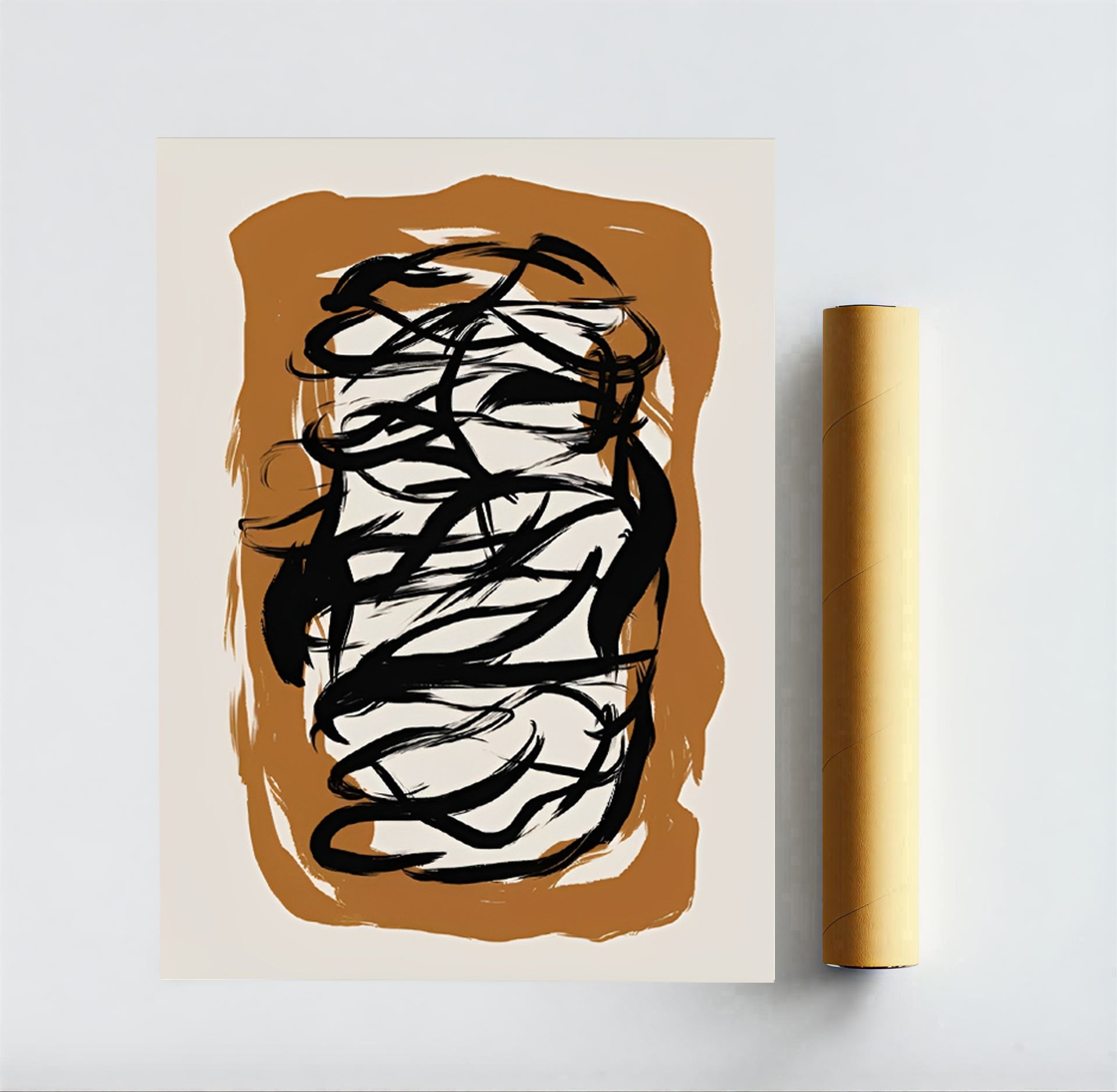 Lámina de arte abstracto con pincelada negra