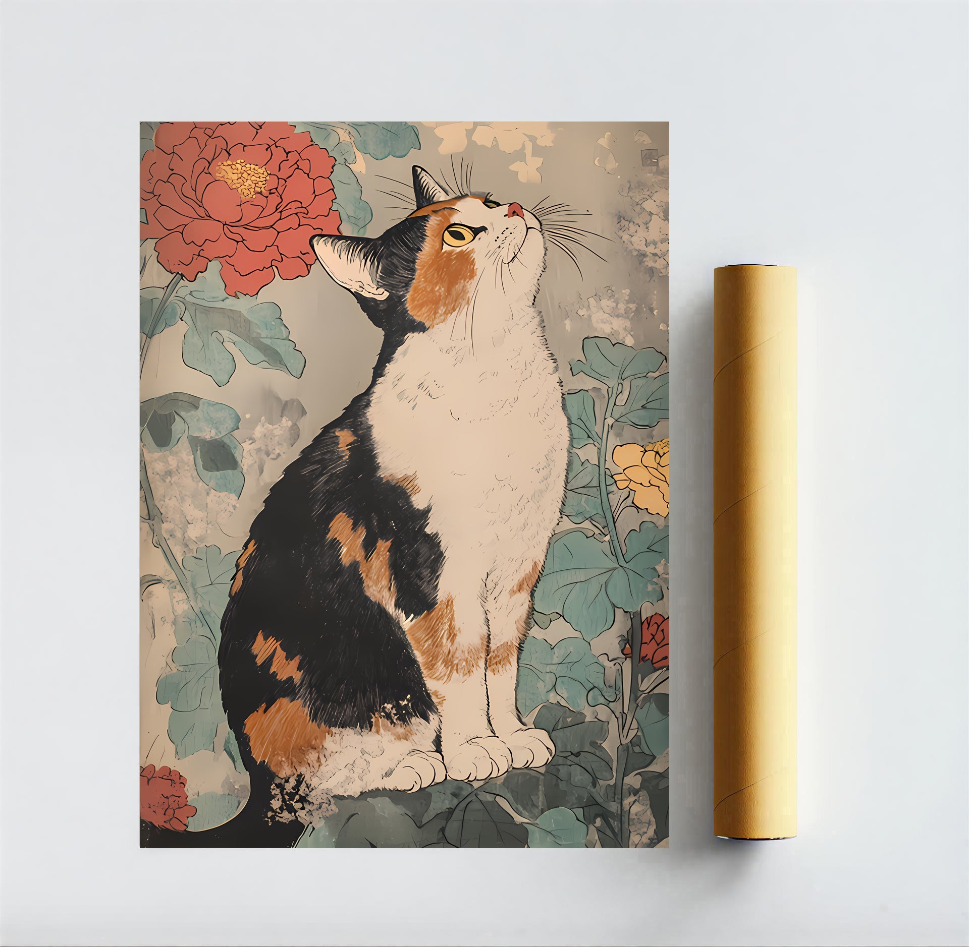 Lámina vintage japonesa de gato