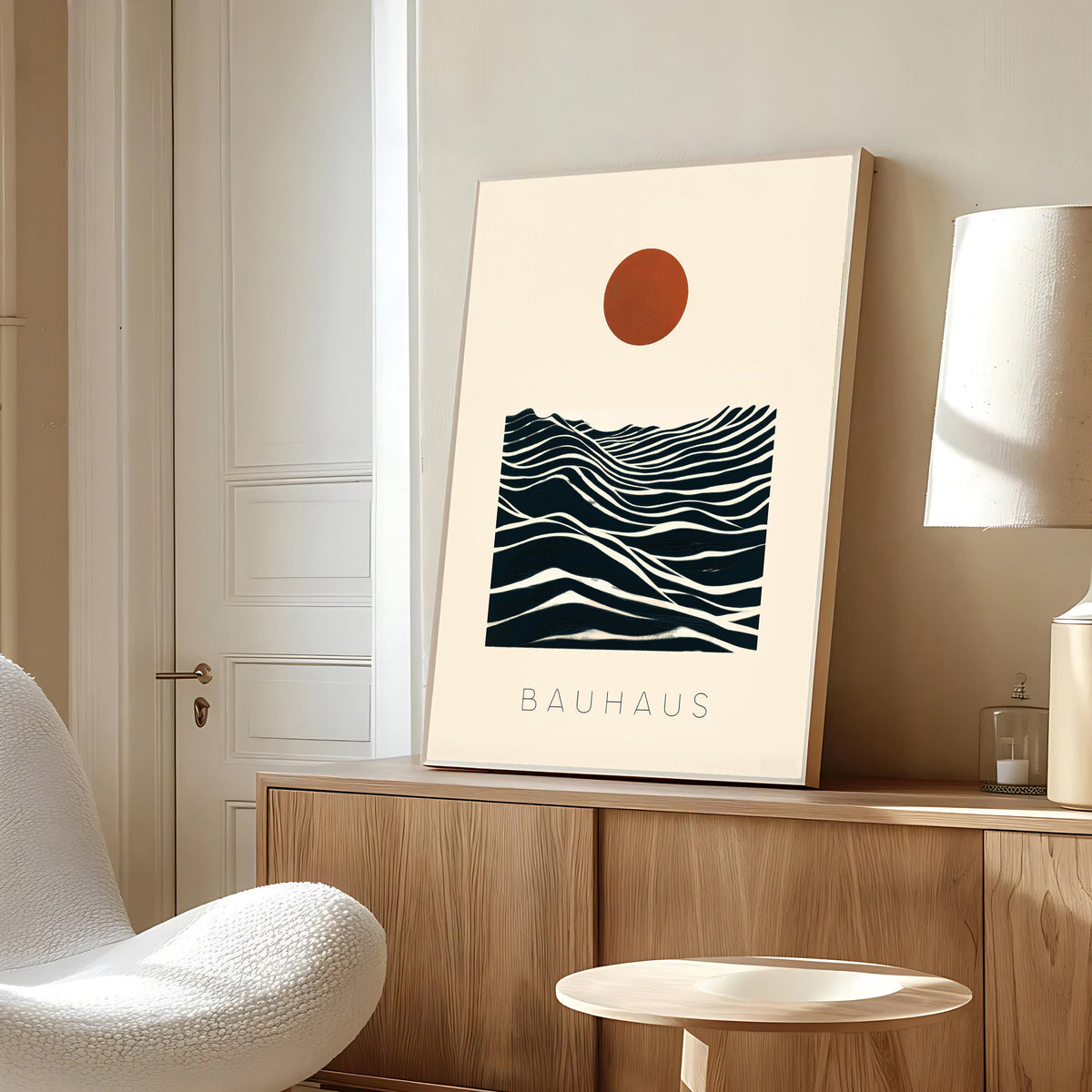 Póster abstracto Bauhaus de sol y olas