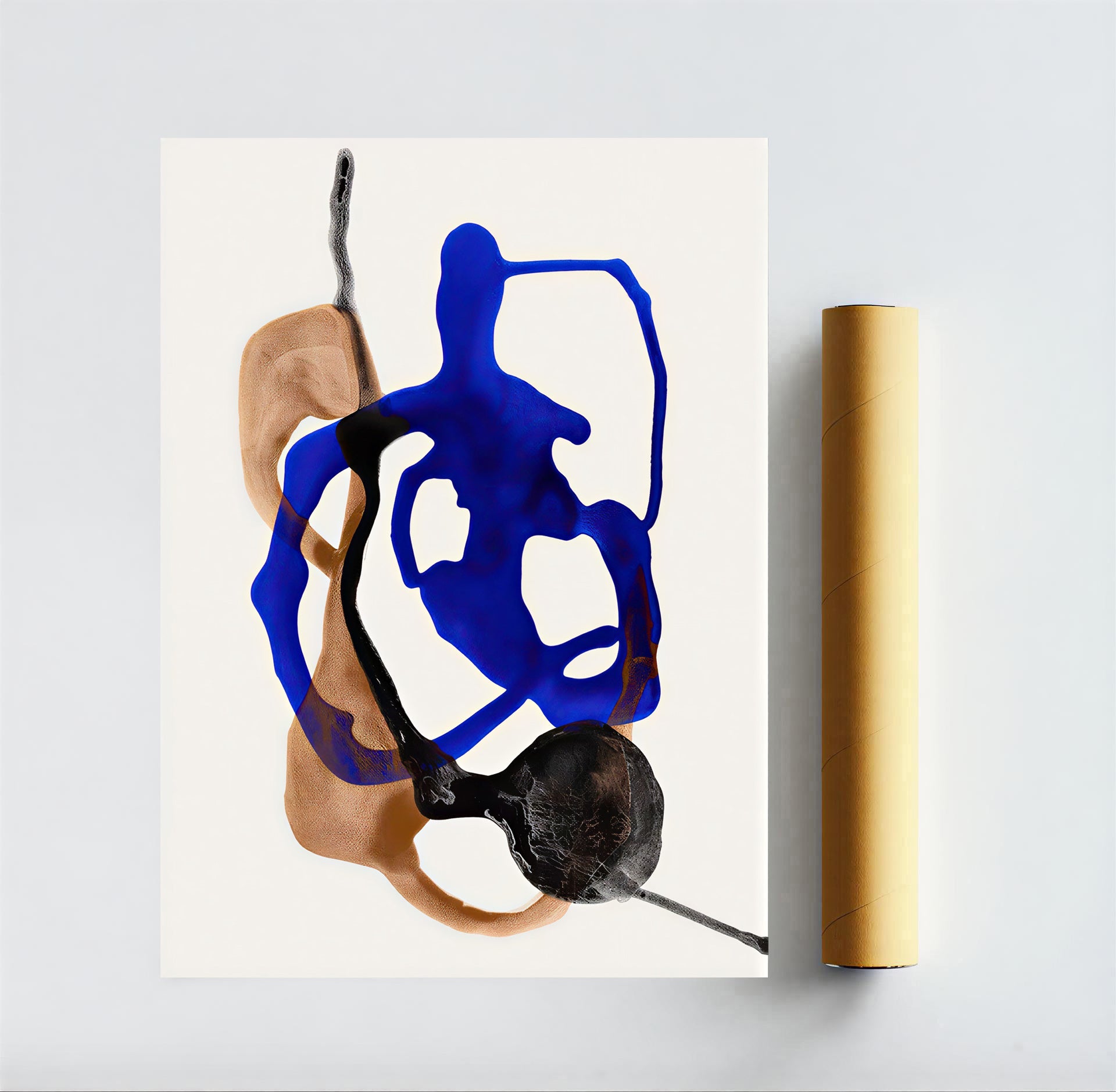 Lámina abstracta moderna en azul y tonos neutros