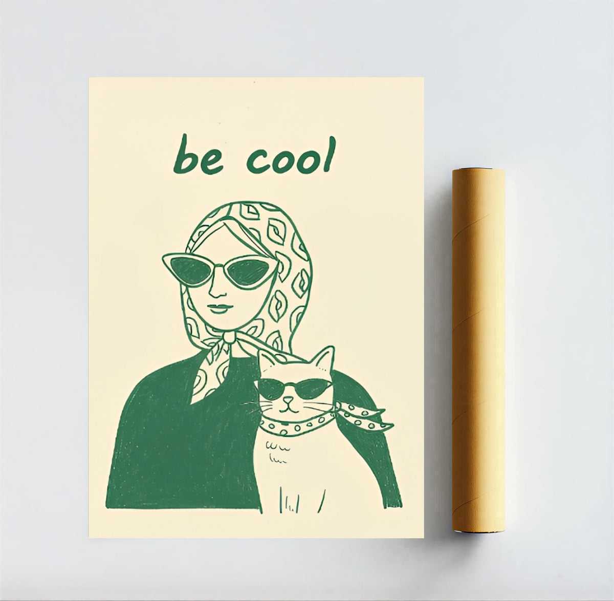 Póster estético minimalista de mujer y gato