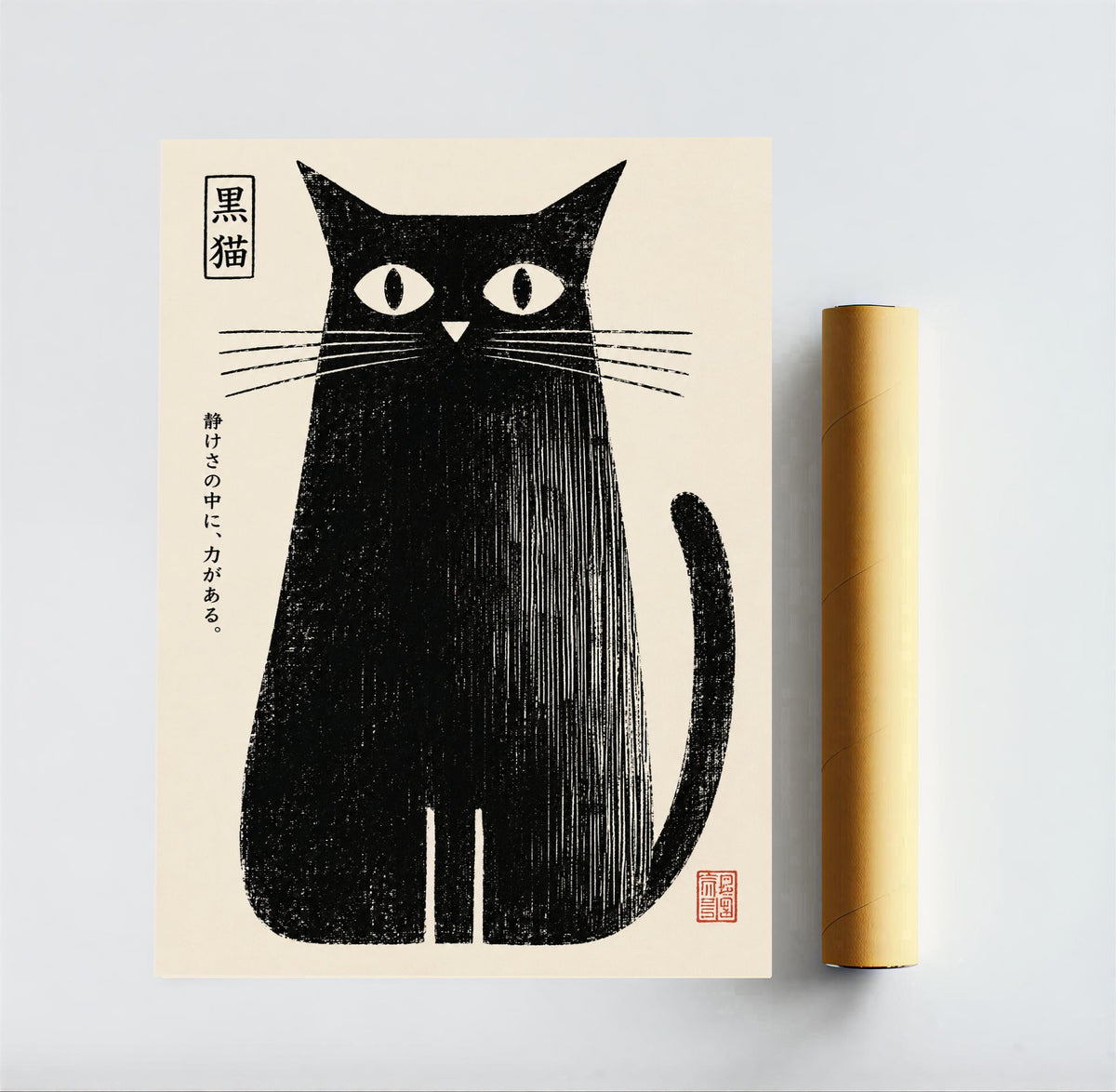 Póster japonés de gato negro